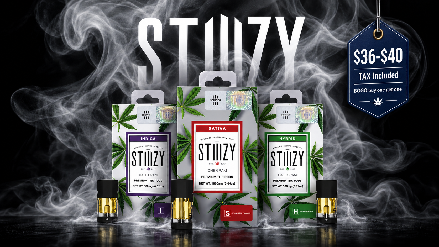 STIIIZY THC Pods buy one get one deal $36-$40 distillate and live resin in Los Angeles