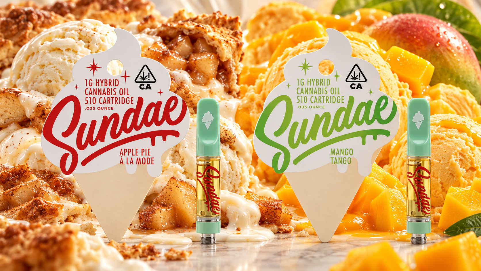 Sundae 1 gram 510 thread vape cartridges for $14, up to 91% THC